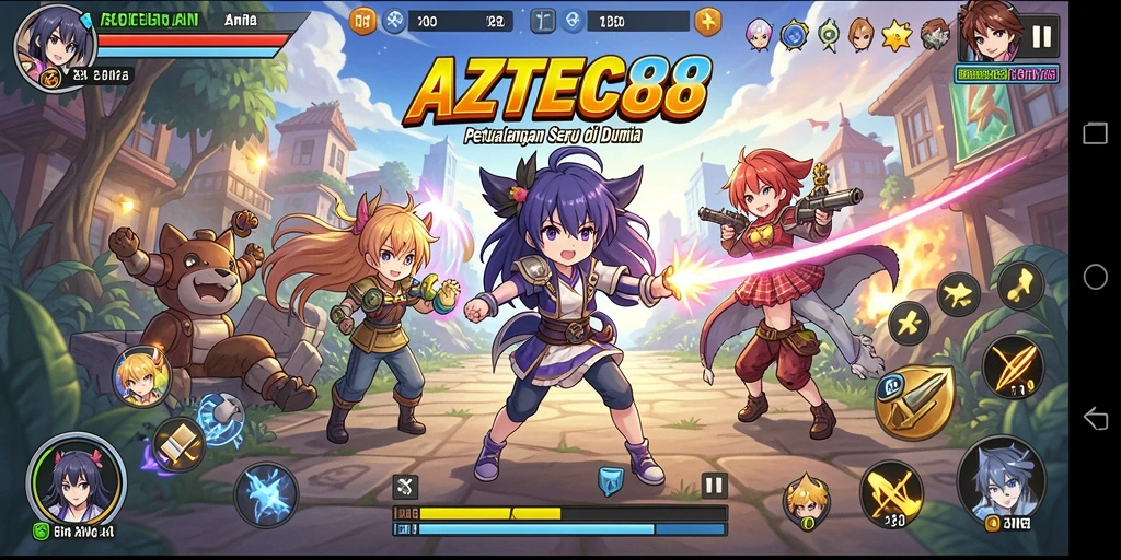 Screenshot utama AZTEC88 dengan gameplay anime yang menarik.