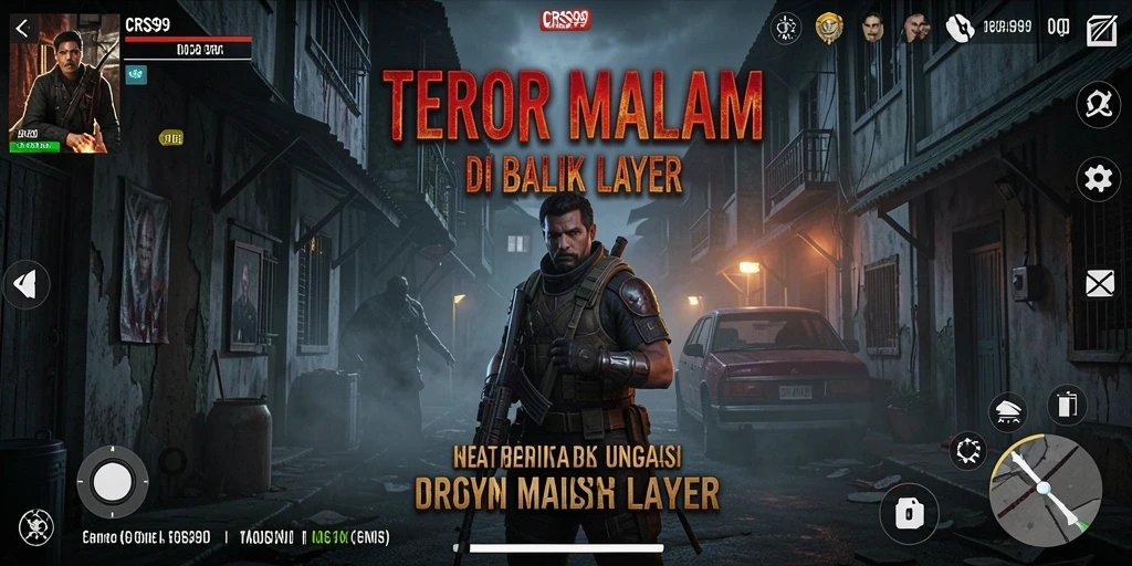 Screenshot gameplay CRS99 menunjukkan suasana kelam dan penuh ketegangan.