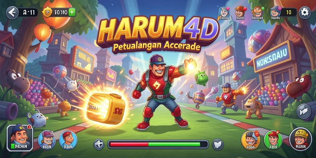 Tampilan gameplay HARUM4D yang dinamis dan penuh warna.