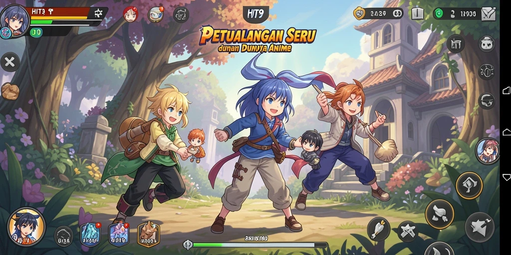 Tampilan gameplay seru dengan karakter anime yang dinamis.