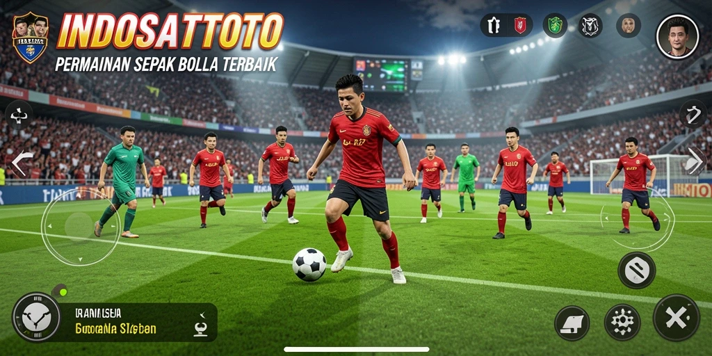 Screenshot gameplay INDOSATTOTO menampilkan aksi seru di lapangan sepak bola.