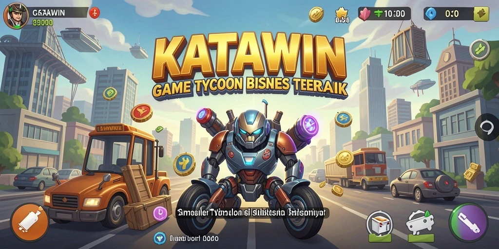 Tampilan gameplay KATAWIN yang menampilkan bisnis yang berkembang.