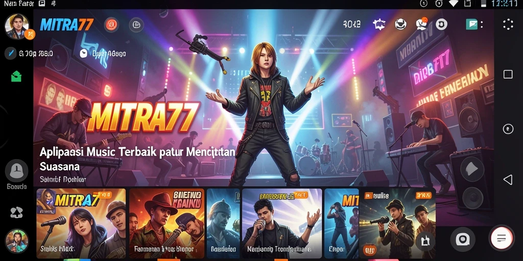 Tampilan gameplay MITRA77 yang menarik dengan banyak pilihan musik.