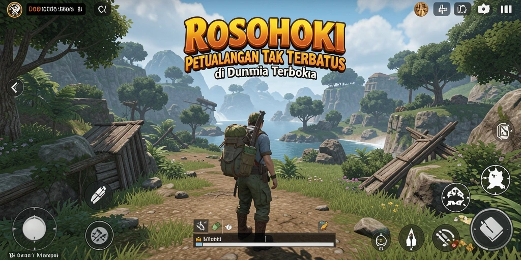 Screenshot gameplay ROSOHOKI menampilkan eksplorasi mendalam di dunia terbuka.