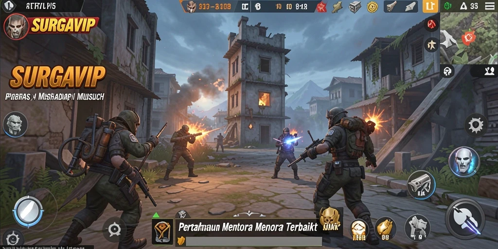 Screenshot gameplay SURGAVIP menampilkan aksi menara pertahanan melawan gelombang musuh.