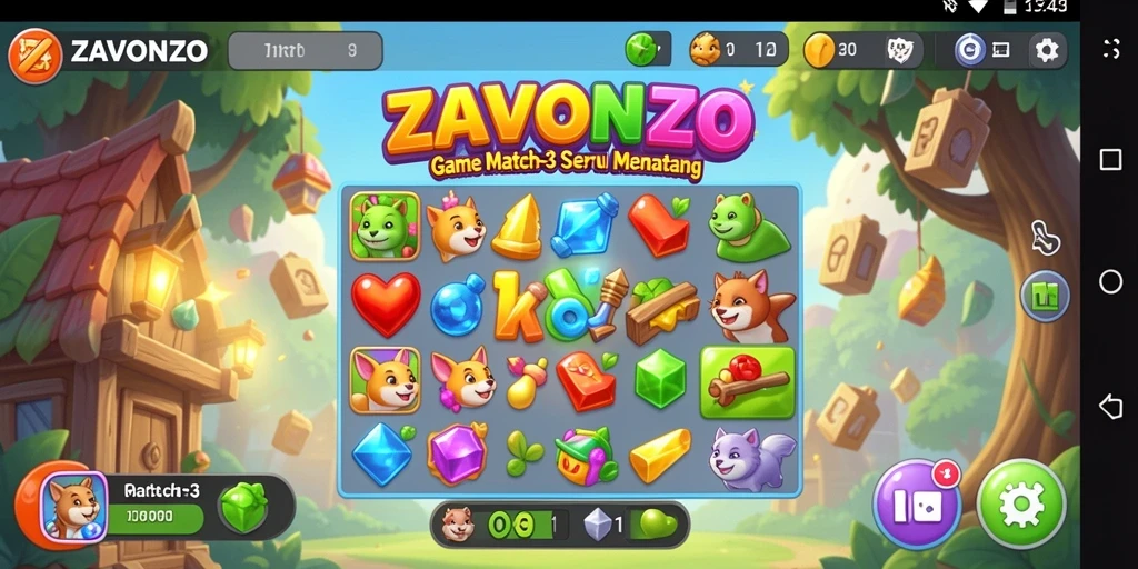Tampilan gameplay ZAVONZO yang penuh warna dan menantang.